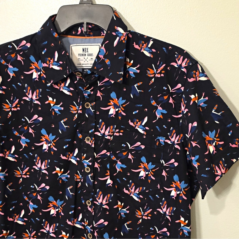 MBX Men's Woven Cotton SS Button-Up Shirt Floral M Black Multicolor #274